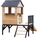 Maisonnette sur pilotis en bois FSC thermo-traité avec toboggan Schplouf - Abracadaprout