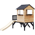 Maisonnette sur pilotis en bois FSC thermo-traité avec toboggan Schplouf - Abracadaprout