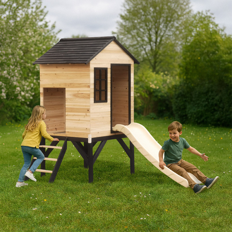 Maisonnette sur Pilotis Floutch avec Toboggan - Bois FSC Thermo-traité | Abracadaprout