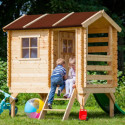 Cabane avec toboggan - bois19mm - 130x164cm - porte semi-vitrée - Timbela