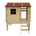 Cabane avec toboggan - bois19mm - 130x164cm - porte semi-vitrée - Timbela