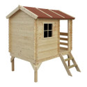 Cabane avec toboggan - bois19mm - 130x164cm - porte semi-vitrée - Timbela