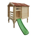 Cabane avec toboggan - bois19mm - 130x164cm - porte semi-vitrée - Timbela