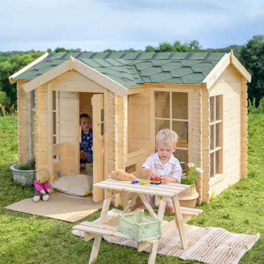 Cabane - bois 19mm - 176x235cm - avec porche - avec plancher - Timbela