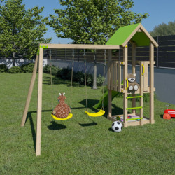 Station de jeux Easy Xperience en bois FSC avec toboggan et balançoires