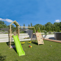 Station de jeux Olympia Xperience en bois avec toboggan et balançoires