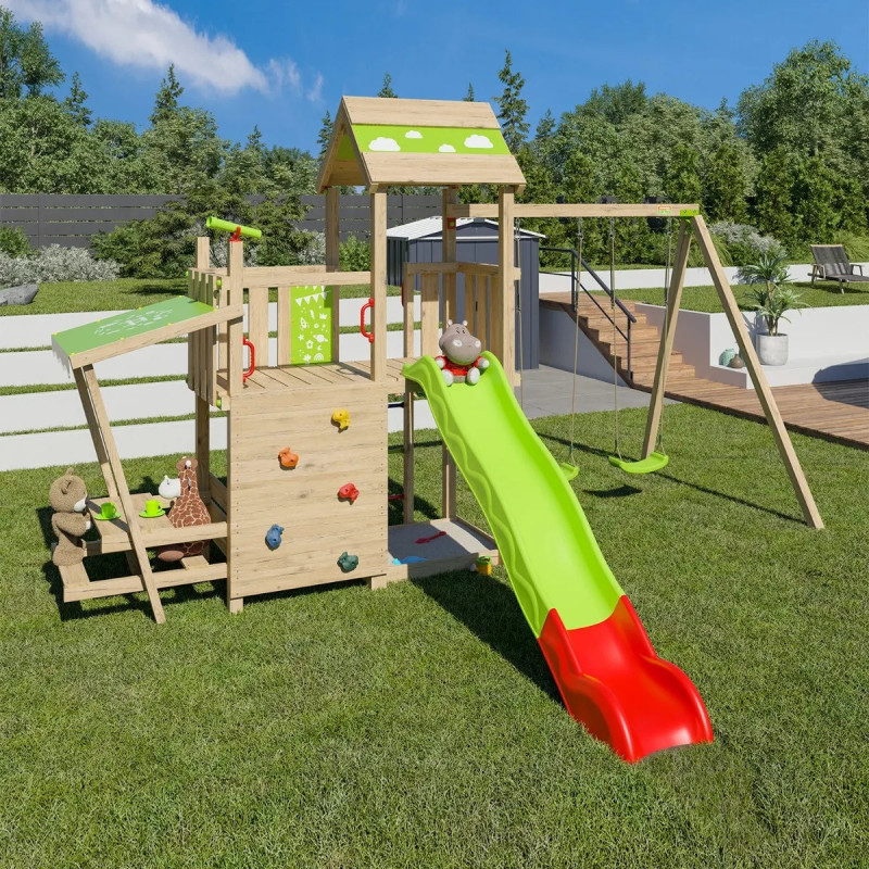 Station de jeux Zesty Xpression en bois avec toboggan et balançoires