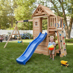 Aire de Jeux Bois Thermo BISON: 2 Balançoires, Trapèze, Toboggan | Abracadaprout