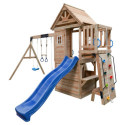 Aire de Jeux Bois Thermo BISON: 2 Balançoires, Trapèze, Toboggan | Abracadaprout