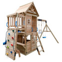 Aire de Jeux Bois Thermo BISON: 2 Balançoires, Trapèze, Toboggan | Abracadaprout