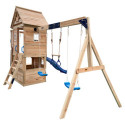 Aire de Jeux Bois Thermo BISON: 2 Balançoires, Trapèze, Toboggan | Abracadaprout