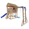 Aire de jeux BUFFALO en bois thermo traité: 2 balançoires, trapèze, toboggan | Abracadaprout