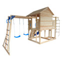 Aire de jeux BUFFALO en bois thermo traité: 2 balançoires, trapèze, toboggan | Abracadaprout