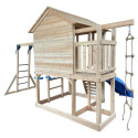 Aire de jeux BUFFALO en bois thermo traité: 2 balançoires, trapèze, toboggan | Abracadaprout