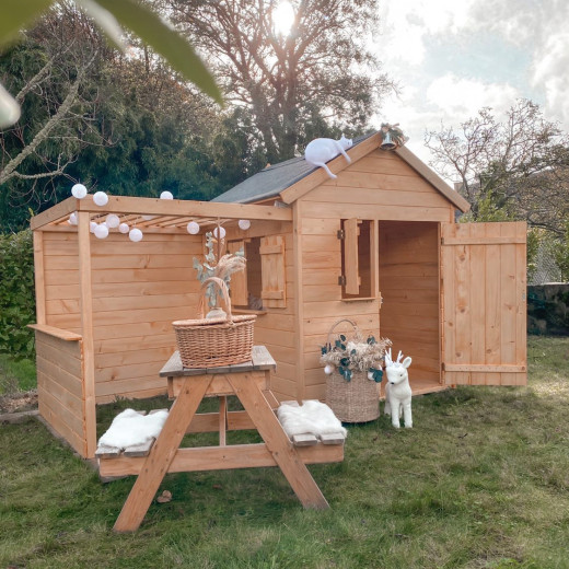 Cabane de jeux en bois 244x128x163cm avec pergola Alpaga – SOULET