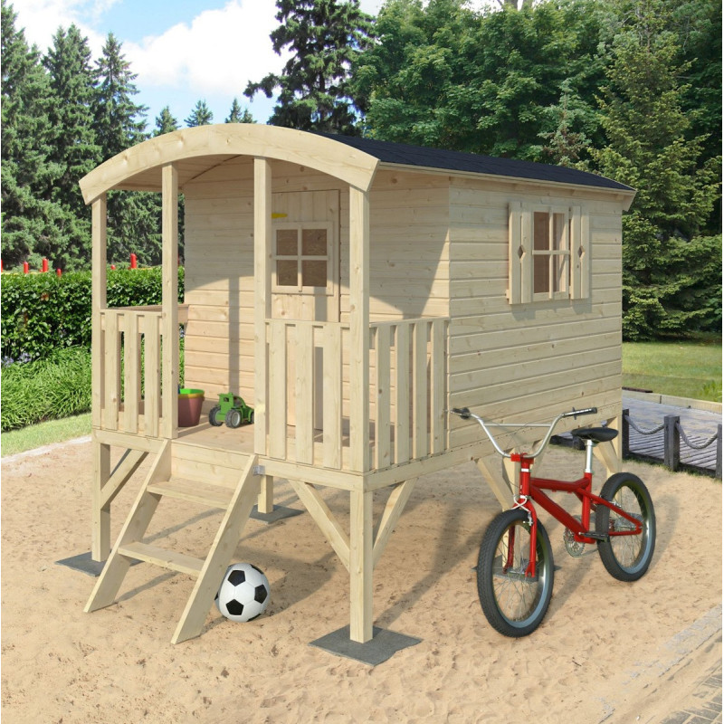Cabane sur pilotis avec terrasse en épicéa naturel Huck - Palmako
