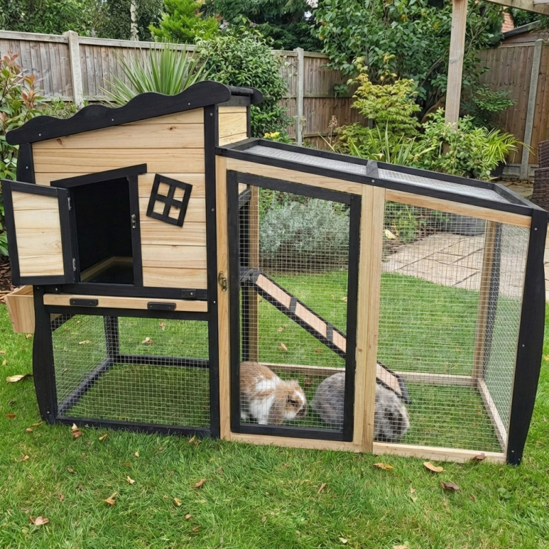 Shelty Pet Clapier Naturel et noir Bois massif 0.91m²