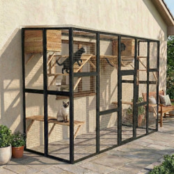Shelty Pet Clapier Naturel et noir Bois massif
