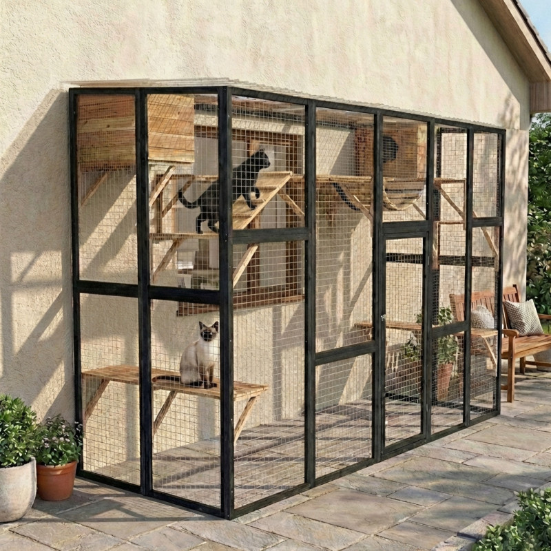 Shelty Pet Clapier Naturel et noir Bois massif