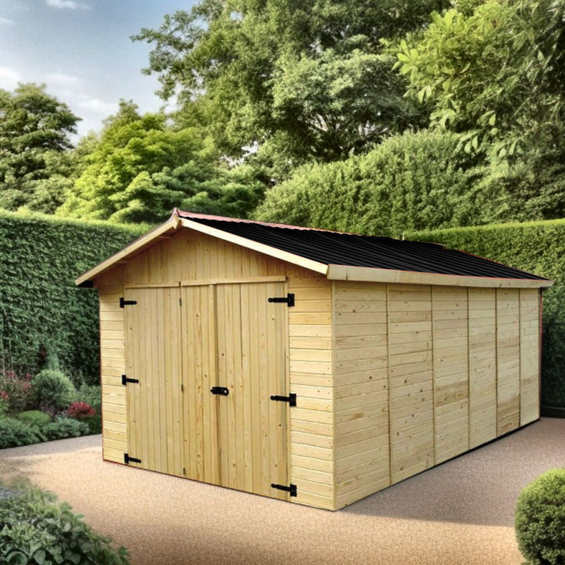 Habrita Garage bois Marron Bois massif 13.4m²