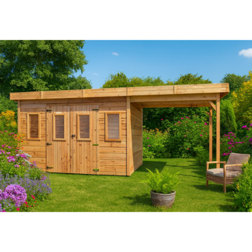 Habrita Abris de jardin en bois Marron Bois massif 28.5m²