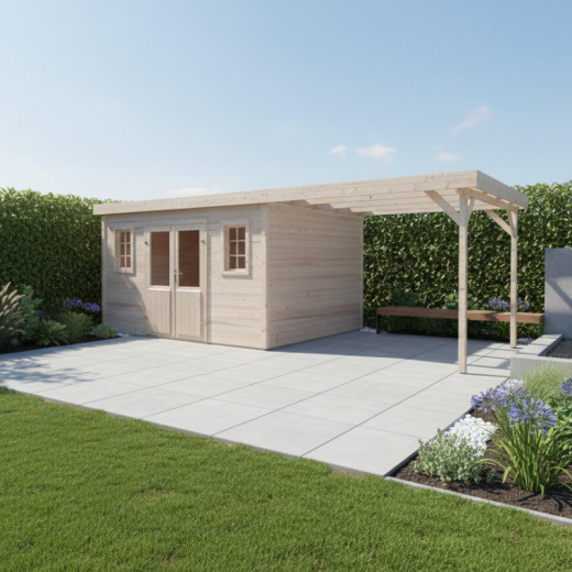 Habrita Abris de jardin en bois Marron Bois massif 28.5m²