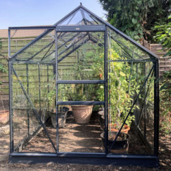Serre Allium Venus 4,9m² en alu gris anthracite et verre trempé 3mm