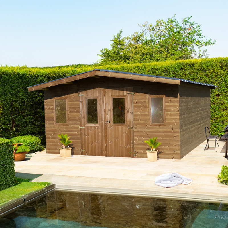 Habrita Abris de jardin en bois Marron Bois massif 14.44m²