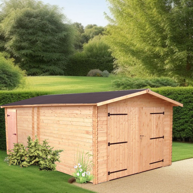 Habrita Garage bois Marron Bois massif 18.90m²