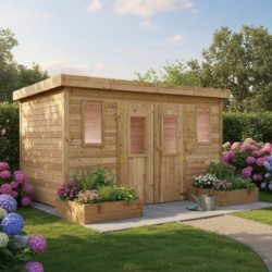 Habrita Abris de jardin en bois Marron Bois massif 14.44m²
