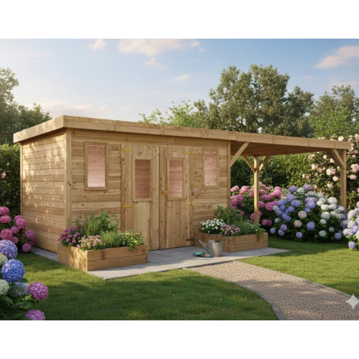 Habrita Abris de jardin en bois Marron Bois massif 28.60m²