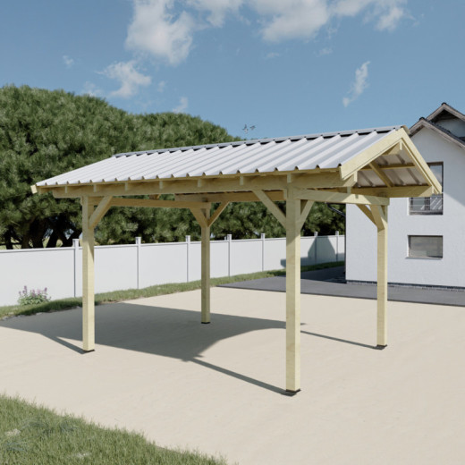 Habrita Carport Marron Bois massif 10.9m²