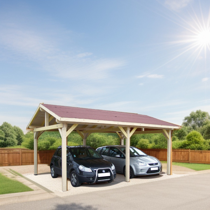 Habrita Carport Marron Bois massif 23.2m²