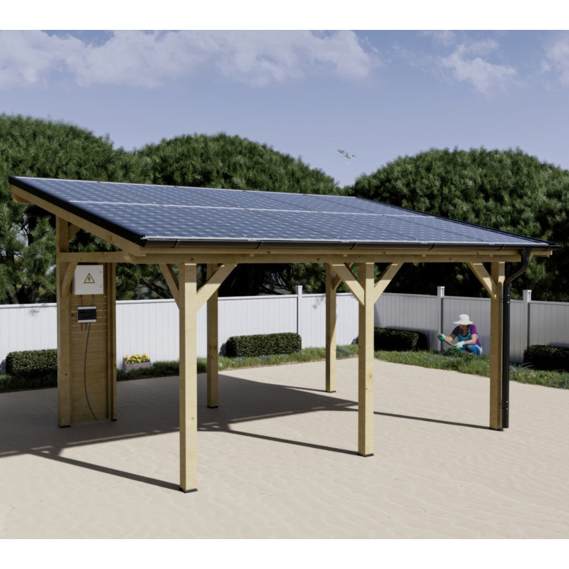 Habrita Carport Marron Bois massif 16m²