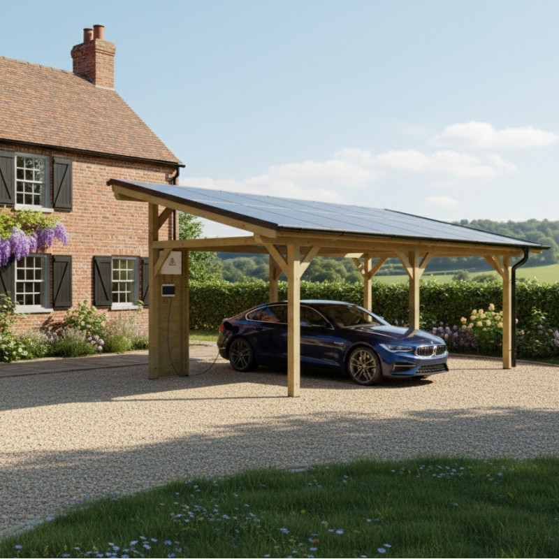 Habrita Carport Marron Bois massif 19.5m²