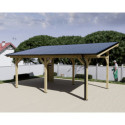 Habrita Carport Marron Bois massif 19.5m²