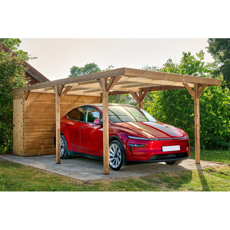Habrita Carport Marron Bois massif 18.90m²