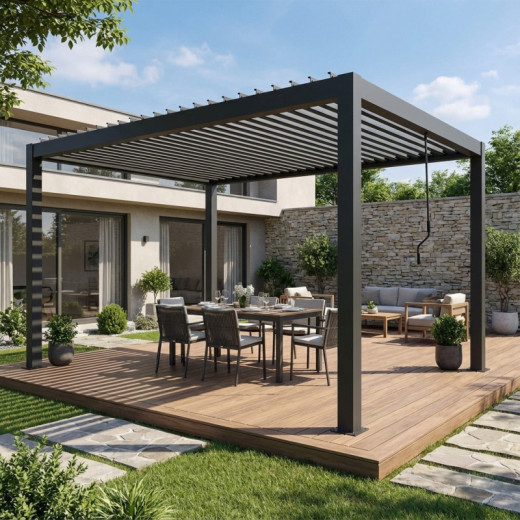 X-Metal Pergolas bioclimatiques Gris Acier galvanisé 12m²