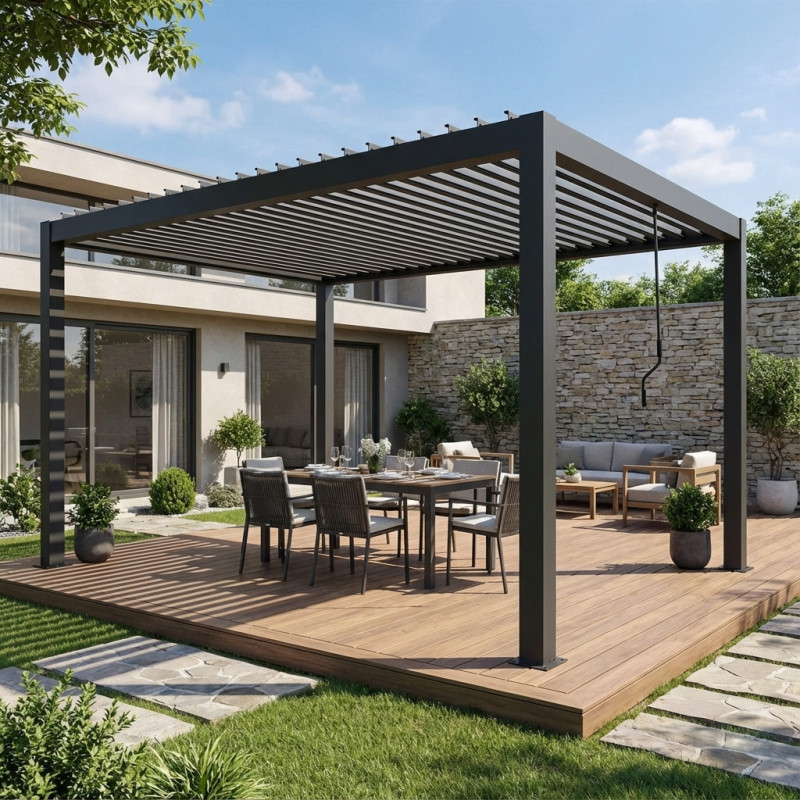 X-Metal Pergolas bioclimatiques Gris Acier galvanisé 16m²