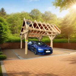Habrita Carport Marron Bois massif 12.25m²