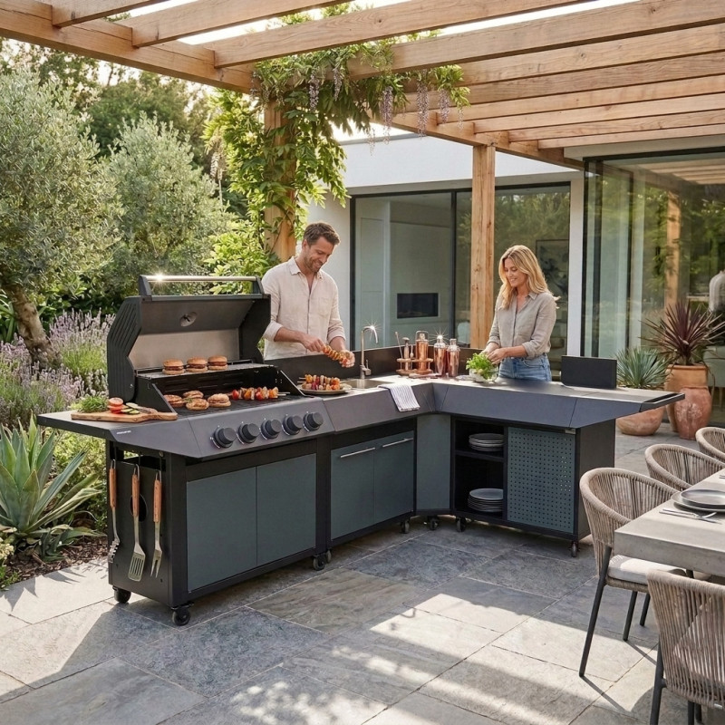 Cuisine BURN 80 Premium gaz avec évier et desserte - Cook'in Garden