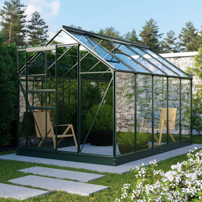 Serre de jardin Planet 6,2m² en aluminium émeraude et verre de sécurité 3mm - Vitavia