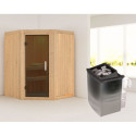 Sauna traditionnel d'angle LARIN poêle avec contrôle intégré - porte moderne KARIBU