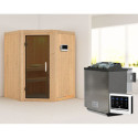 Sauna traditionnel d'angle LARIN avec poêle Easy Bio 9000W - avec porte moderne KARIBU