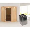 Sauna traditionnel d'angle LARIN poêle avec contrôle intégré - porte moderne KARIBU