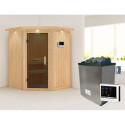 Sauna traditionnel d'angle LARIN poêle avec contrôle externe - porte moderne KARIBU