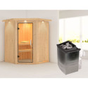 Sauna traditionnel d'angle LARIN poêle avec contrôle intégré - porte en verre claire KARIBU
