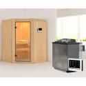 Sauna traditionnel d'angle LARIN - poêle Easy Bio 9000W - avec porte en verre clair KARIBU