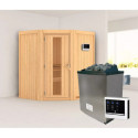 Sauna traditionnel d'angle TAURIN - poêle a contrôle externe - porte à économie d'énergie KARIBU
