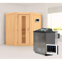 Sauna traditionnel d'angle TAURIN - poêle Easy Bio 9000W - porte à économie d'énergie KARIBU